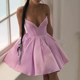 Lavender V-neck Strapless Mini Dress-Outfit