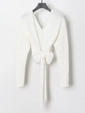 Design Sweater Women's New Spring 2025 V-Neck Bow Tie With High-End Sleeve