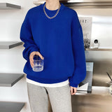 Button Detailed Space Cotton Sweatshirt Blue Gray White Women's Spring Autumn Thin Design Loose Lazy Women