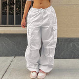 Wide Leg Baggy Sewn Pocket Streetwear Women Low Rise Pants White Hip Hop Trousers Techwear