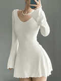 Simple Knitted Long Sleeve Mini Dress-Outfit