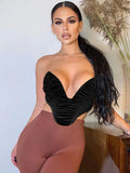 Sexy Slash Neck Draped Y2K Velvet Corset Women Tank Top Sleeveless Backless Strapless Party Club Festival Camisole Female