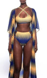 Sexy Beachwear Print Vest And Panty Robe 3 Piece