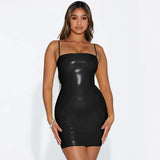 Toloer Women's Wear 2023 Summer Sexy Off-The-Shoulder Belt Purse Hip Dress Sequin PU Leather Dress Woman-Outfit