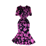 Women's Dress 2025 New Design V-Neck Short-Sleeved Folding Body-Brepaired Hip Irregular Fishtail