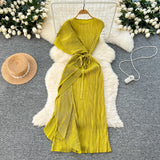 Folded Dress Design Irregular Lotus Leaves Side To Receive Waist Repair Bright Silk Pressure