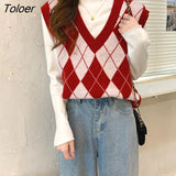 Sweater Vests Women Sweet Retro Sleeveless Chic Casual Fashion Streetwear Females V-neck Knit Sweaters All-match