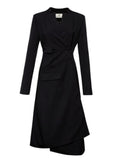 Fashion Women's A-line Dress V-neck slim Long Sleeve Single Breasted Asymmetric Black waist Dresses summer 2023 New