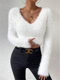 And Winter New Solid Color V-Neck Repair With Plush Short Lady