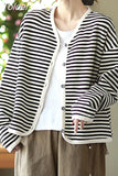 Women Fashion Knitting Cardigans Stripe Casual V-Neck Long Sleeve Designer Harajuku Daily Single Breasted