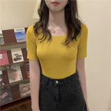 Thin Summer Top Sexy T Shirt Women Elasticity T-Shirt Korean Style Woman Clothes Slim Tshirt Female Casual Short Sleeve