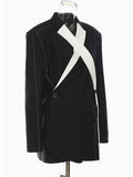 Women Topstitched Cross Big Size Blazer New Lapel Long Sleeve Loose Fit Jacket Fashion Tide Spring Autumn 2023