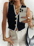 2025 Women's Flower Decoration Single-Billed Casual Knitted Vest