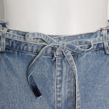 Blue Casual Full Length Wide Leg Pants For Women High Waist Lace Up Jeans Female 2021 Autumn Clothing Fashion