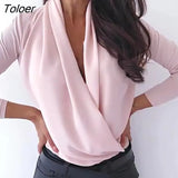 V neck Office Ladies Blouses Shirts Long Sleeve Spring Autumn Female White Top Sexy party Club Slim Blouse woman
