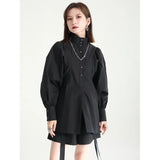 Women White Elegant Blouse New Stand Collar Long Lantern Sleeve Loose Fit Shirt Fashion Tide Spring Autumn 2023