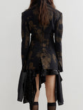 Fashion Women Blazer Notched Collar Long Sleeve Hidden Breasted Print Asymmetric Ruffle Suit Jacket Summer 2023 New
