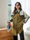 Women Pattern Printed Big Size Long Blouse New Lapel Long Sleeve Loose Fit Shirt Fashion Tide Spring Autumn 2023
