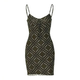 Aesthetic Fairycore Dress 2000s Women Plaid Tie Up Sling Sleeveless Mini Dress Summer y2k E Girl V Neck Bodycon