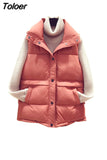 Cotton Padded Loose Vest for Women Autumn Winter Windproof Warm Stand Collar Single Breasted Vest Jacket Oversize