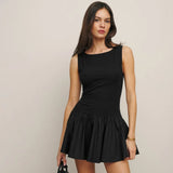 Toloer Women's Wear Summer 2024 New Solid Color Sleeveless Splicing Dress Women's Dress-Outfit