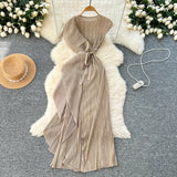 Folded Dress Design Irregular Lotus Leaves Side To Receive Waist Repair Bright Silk Pressure