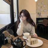 Soft-Gried Milk Fufuv Collar Embroidered Jab Sweater In Autumn And Winter Loose Lazy Knitting
