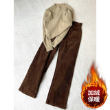 Coffee Color Wick Plus Velvet Sleeves Sleeves Women Autumn And Winter Small High-Waist Loose Loose Thickened Long