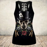 Gothic Skull Print Tank Top Women Halloween Cotton Sleeveless Tee Shirt Workout Black Vest