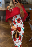 Elegant Flower Print Off Shoulder Cape Skinny Long