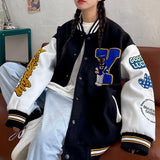 Women Bomber Varsity Jacket Hip Hop Letter Bear Baseball Jackets Streetwear Men Unisex Korean College Single Breasted Loose