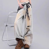 Tie Jeans Women Autumn New Retro Loose Broad Legs Drag Long Pants