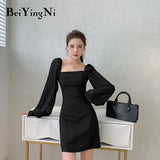2020 Autumn Women Mini Dress Solid Long Sleeve Slim Elegant Bodycon Dress Ladies OL Fashion Party Club Korean