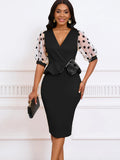 Summer New Mesh Velvet Bubble Sleeve V Neck Fashion Elegant Bag Of Hip