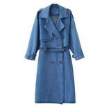 Spring New Loose Double Buckle With Belt Denim Wind Coat Coat