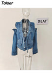 2023 new autumn and winter fashion women clothes V-neck sleeveless blue denim short vest jackets