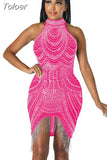 Fringed Crystal Mesh Black Dress Glitter Sexy Club Outfits Women Evening Party Birthday Gown Mini Dresses