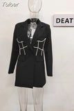2023 NewAutumn And Autumn Fashion Casual Long Sleeve Solid Color Slim Patchwork Bling Rhinestone Blazer Coat Women's