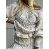 Jastie Fashion Women Sweet Ruffle Christmas Pullover Sweaters O-Neck Lantern Sleeve Casual Autumn Winter