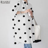 ZANZEA Autumn Women Full Sleeved Blouse Buttons Down Baggy Shirt Loose Polka Dots printed Casual Fashion Retro Elegant