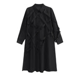 Women Blue Ribbon Big Size Long Shirt Dress New Lapel Long Sleeve Loose Fit Fashion Tide Spring Autumn 2023