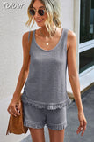 Two Piece Set for Women Summer Suit Tassel Sleeveless Tank Top and Shorts Casual Tracksuit Elegant Outfit 2023