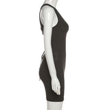 Autumn Black Sexy Hollow One Shoulder Y2K Mini Dress Women Sleeveless Backless Bandage Party Clubwear Beach Slim Dresses