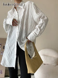 Elegant Solid Shirt For Women Lapel Long Sleeve Minimalist Casual Blouses Female Spring Clothing Style New