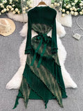 Retro Long-Sleeved Dress Dress Women Summer High-End Light Extravagant Folds To The Waist Wood Ear Long
