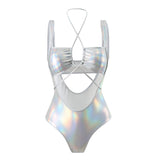 2024 Sexy Empty Drawstring New Laser Bright Face Swimsuit Swimsuit