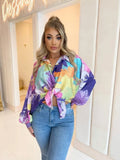 New Printed Lantern Long Sleeve Blouse 2023 Summer Fashion Casual Lapel Top Shirt Female Breathable Chiffon Cardigan 319-0-Outfit