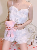 Party Sannian Women Set Summer 2022 New Sweet Girl Lace Suspender Pajamas+shorts Pajamas Home Service Two-piece Suit Ladies