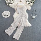 Summer Sexy Striped 2Pcs Set Elegant Single Breasted Strap Camis Tops + High Waist Pants Casual Two Pieces Suits Female New