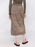 Fashion Women's Skirt New Elastic High Waist Zipper Big Pockets Loose Straight Brown Mid-calf Skirts Autumn 2023